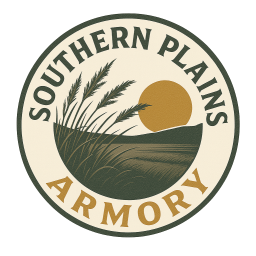 Logo of Southern Plains Armory featuring stylized grass and sun over a landscape.
